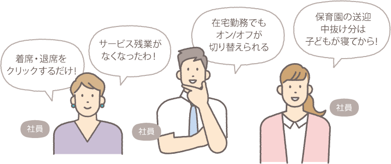 勤務時間を一覧表示。子育てで中抜けしても、働いた時間をしっかり記録。過剰労働も防止できます!