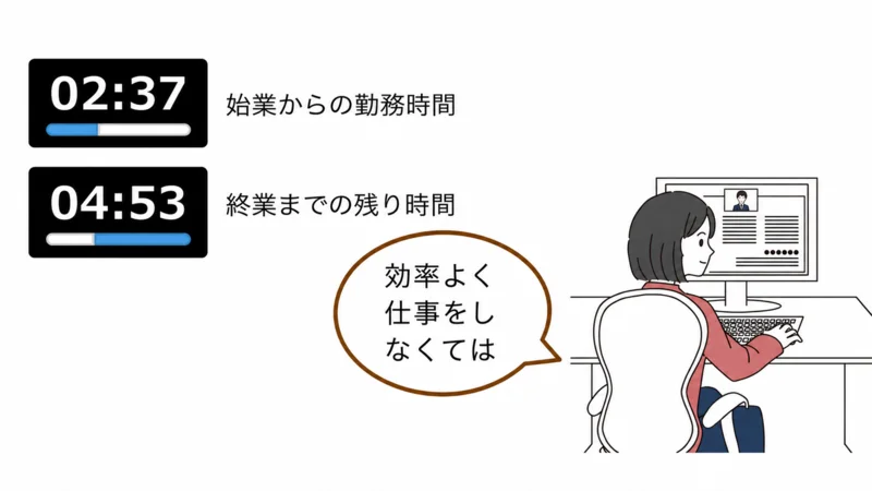 勤務時間と残り時間を意識し、効率よく仕事をすることを示すイラスト
