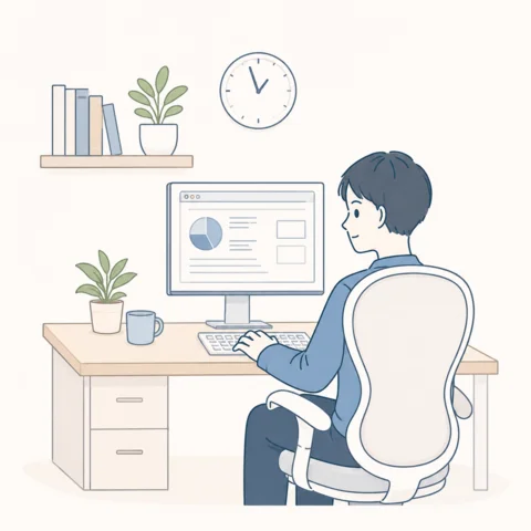 自宅で落ち着いて働く人物のイラスト